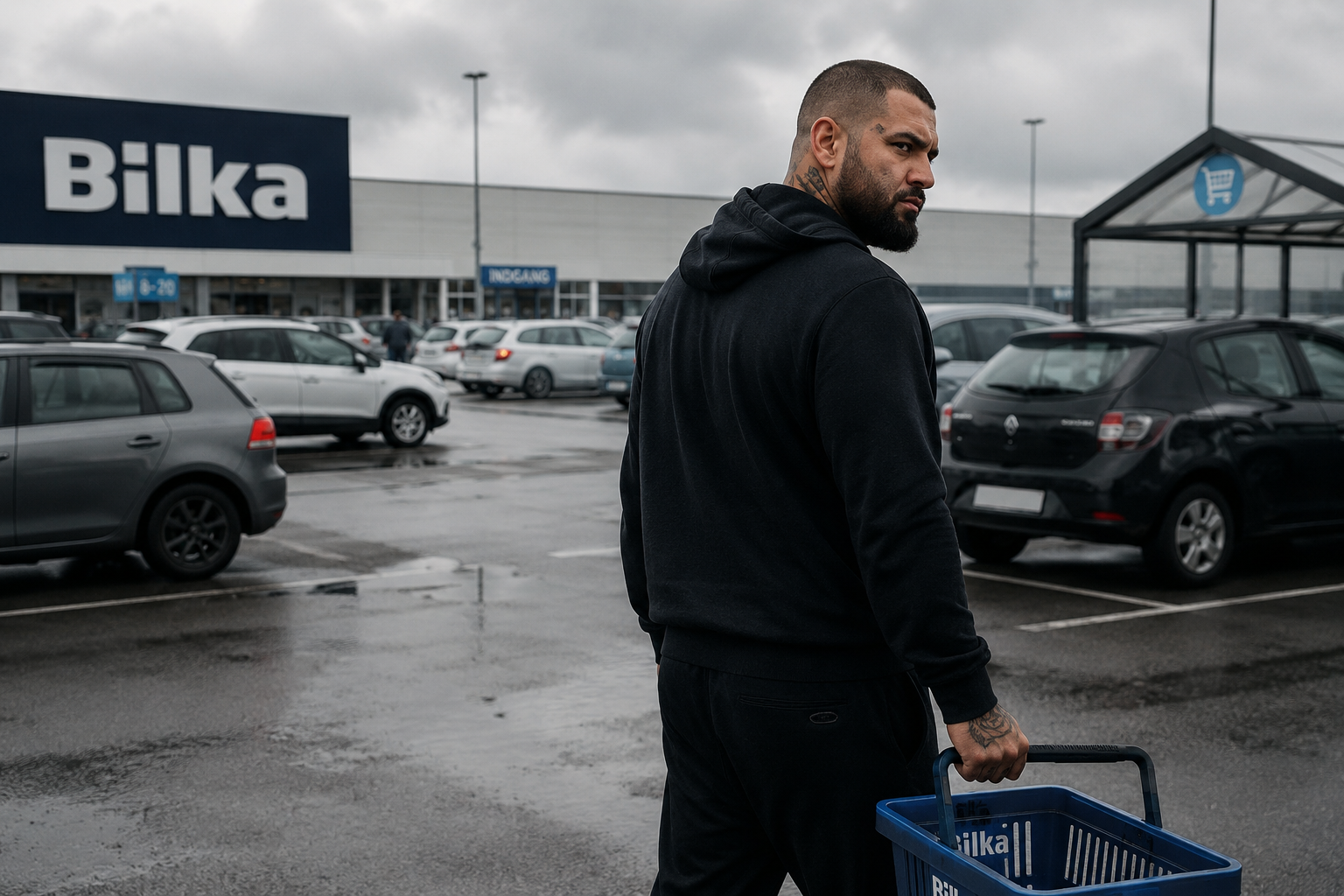 Mand på Bilkas parkeringsplads